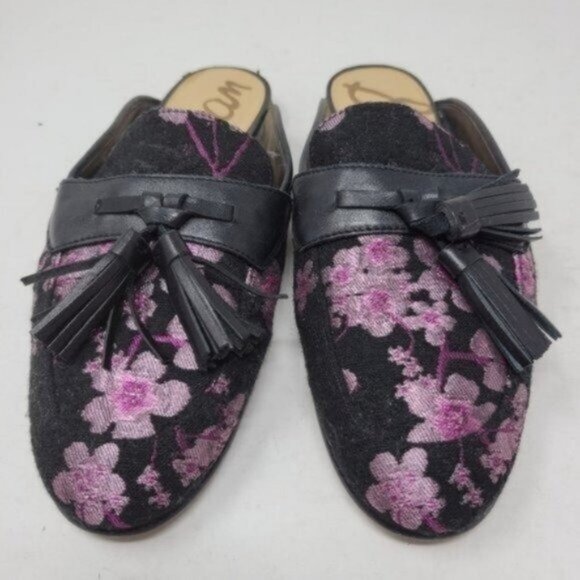 Sam Edelman | Leather Paris Jacquard Floral Cherry Blossom Mules Black Pink - Picture 9 of 11